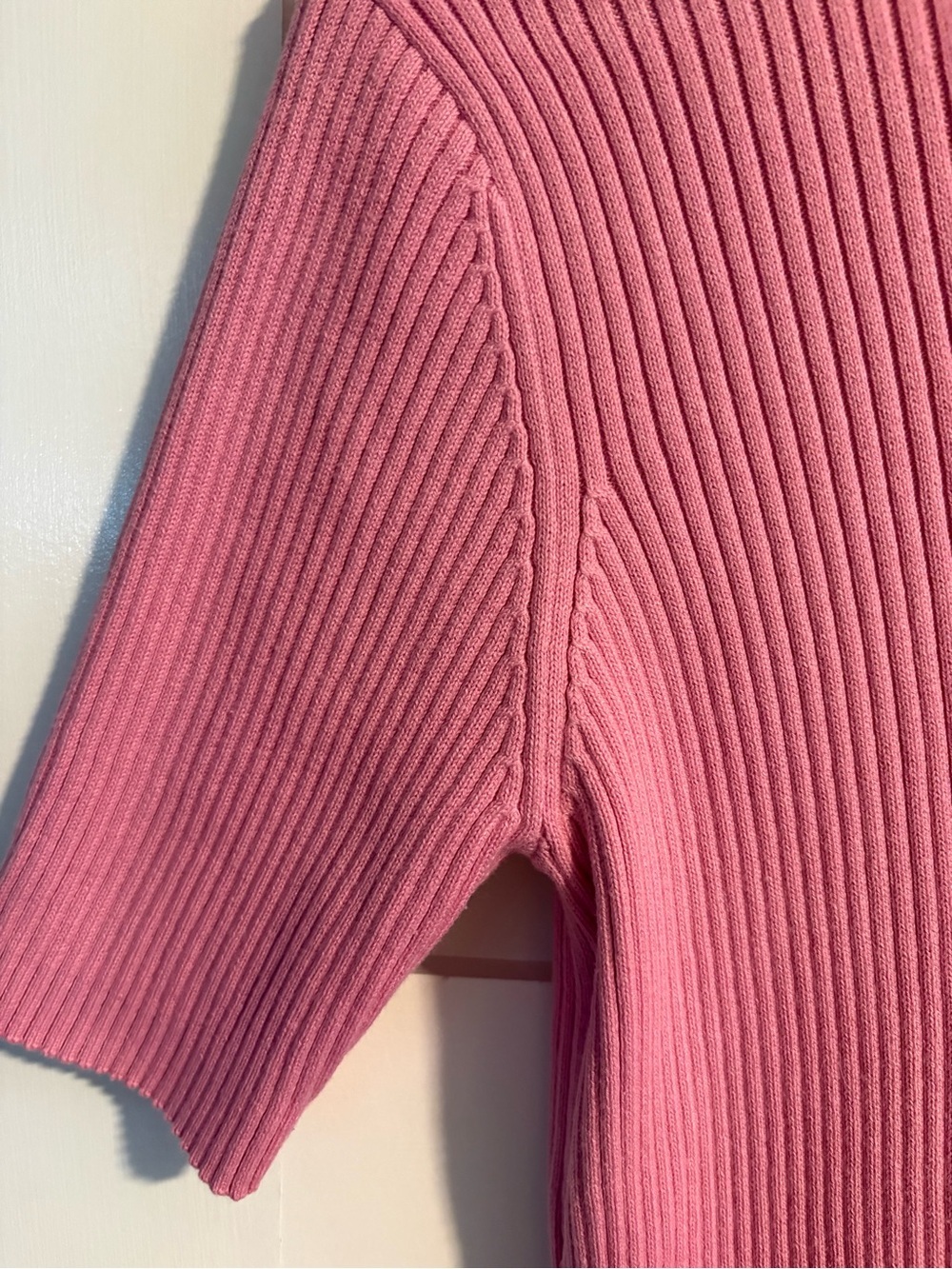 Worthington cotton Pink Ribbed Mock Neck Short Sleeve Top - - Picture 3 of 4